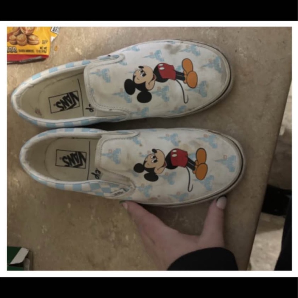 Vans White Slip-On Sneakers with Mickey Mouse Graphic